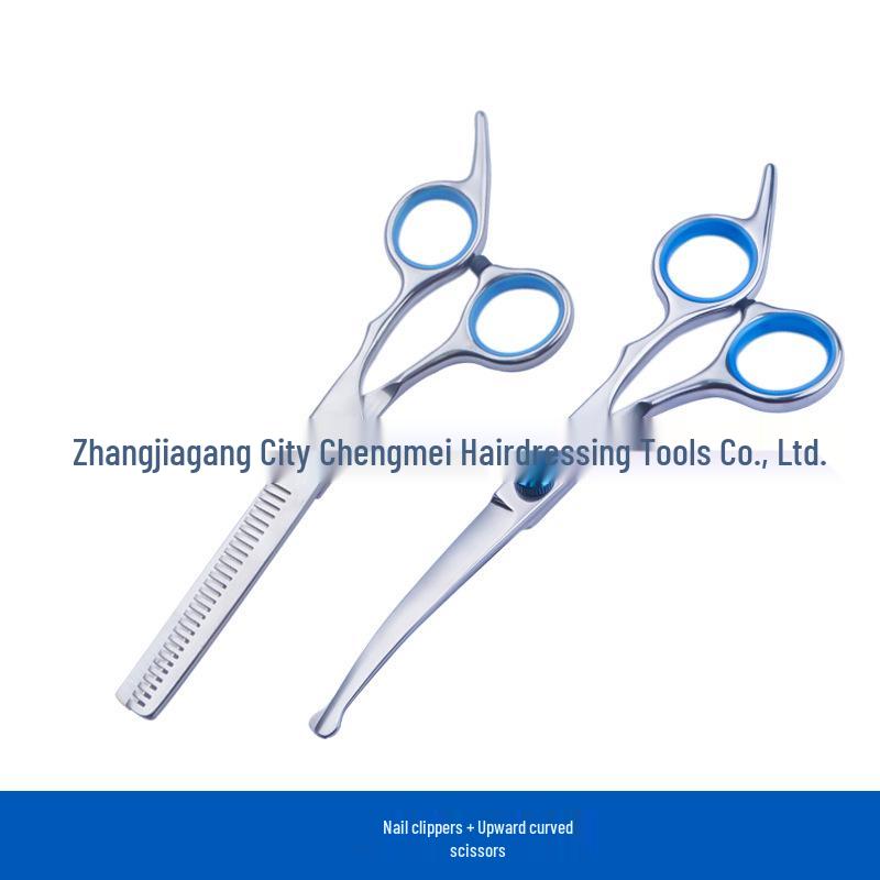 All-Steel Pet Grooming Scissors Set: Flat-Tooth & Curved Trimmers for Dog Hair Care.