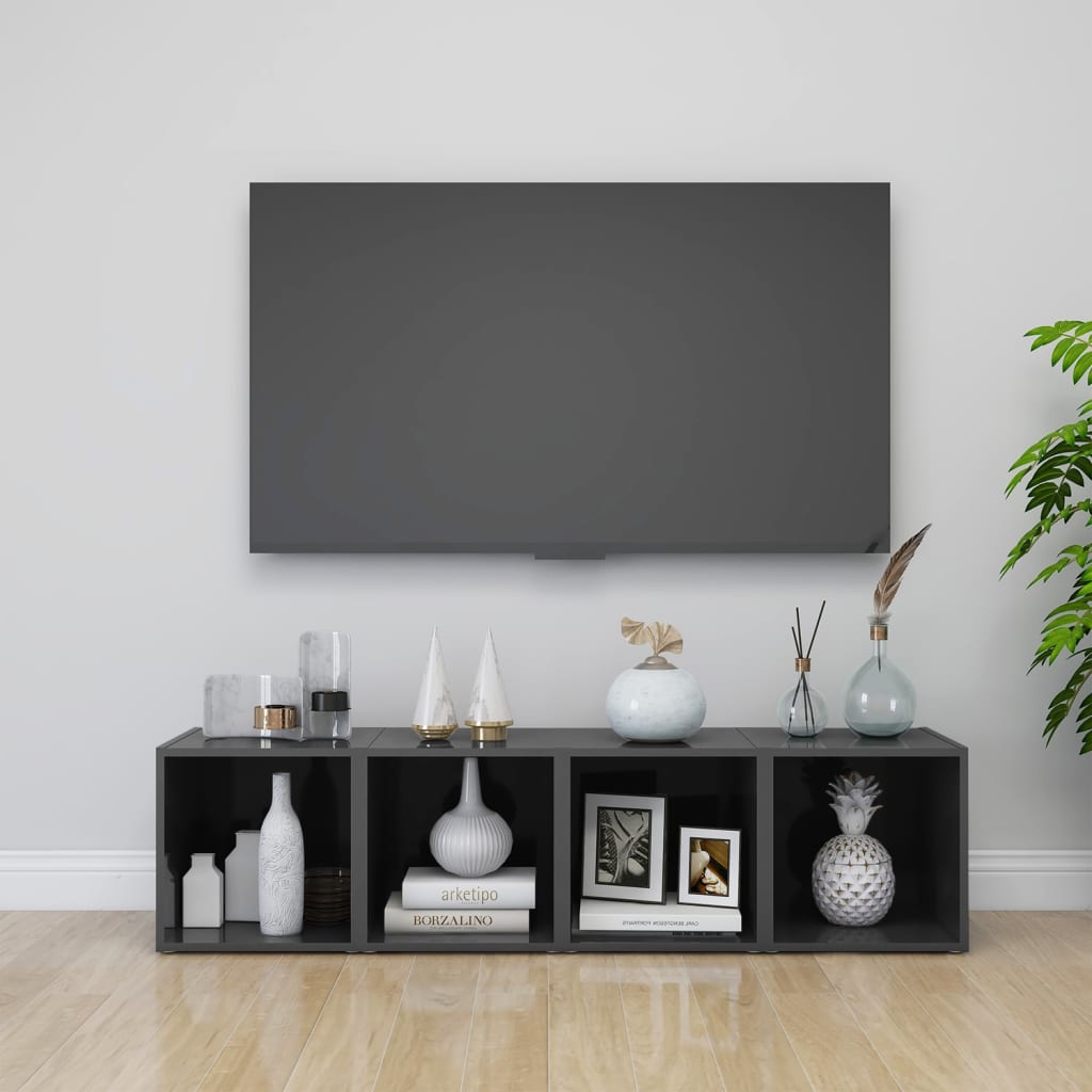 TV Stands (Set of 4) High Gloss Grey 37 X 35 X 37 Cm Engineered Wood