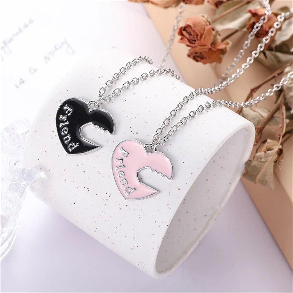 Zircon Best Friend Zircon Love Couple Pendant Necklace 2 Pcs/ Set Rainbow Broken Heart BFF Good Friends Friendship Jewelry Gift