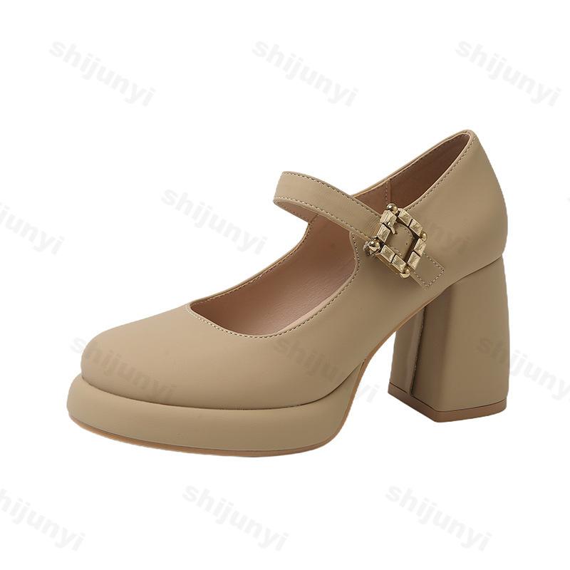 Fashion Elegant Shallow Mouth Casual High Heels Single Shoes for Women's 2025 Spring New Style Comfortable Fashion Buckle Designed Pumps