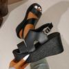 Open-toe Slope Sandals Leather Strap Roman Shoes 2025 Summer Fashion Lightweight Thick Sole High Heels Women's Shoes