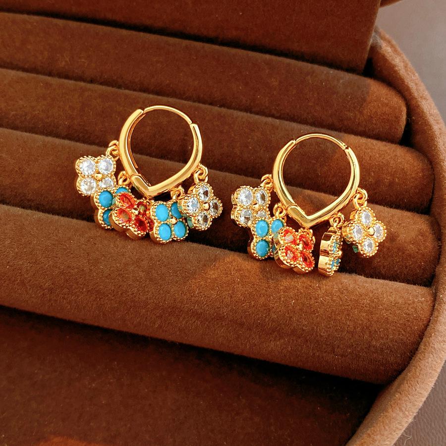 Vintage Luxury Floral Tassel Earrings Gold&Colorful 1pair