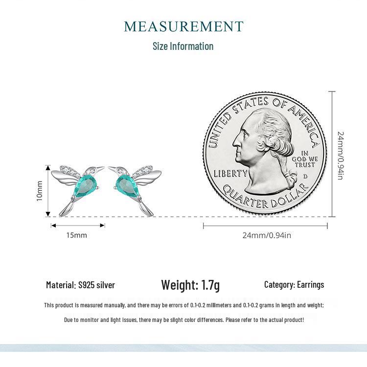 Avle S925 Sterling Silver Light Green Teardrop Hummingbird Earrings