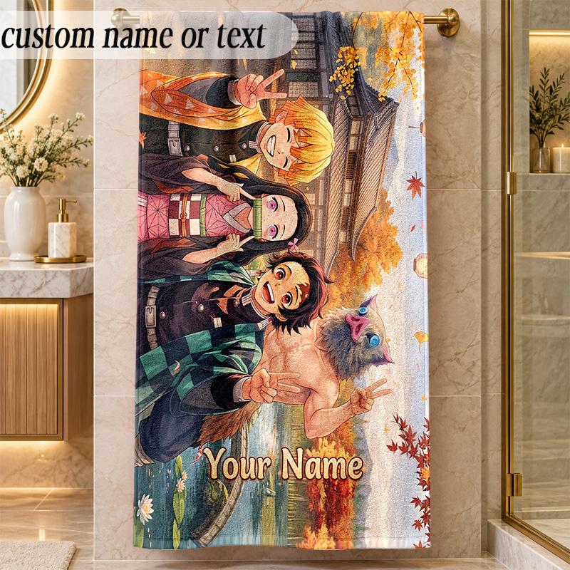 Beach TowelDemon Slayer Custom Name Text Personalized Soft Towel for Beach Pool Indoor Home Decor Gift