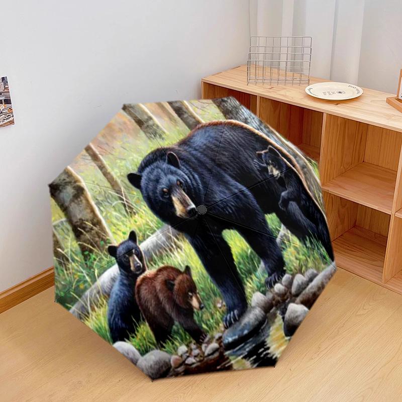 1PC Black Bears Automatic Umbrella - Suitable Travel Outdoor Portable Umbrella Birthday Gift Daily Essentials