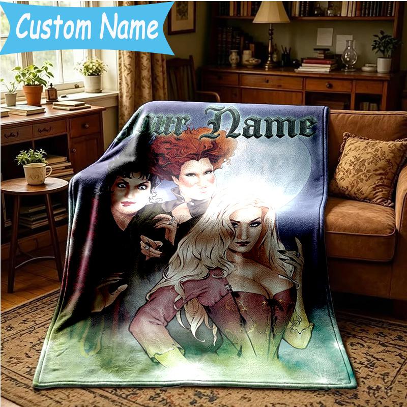 Custom Name Magical Three Witch Blanket Bedding Blanket for Women Men, Soft Throw Blankets for Couch,Bed, Picnic, Christmas Gifts