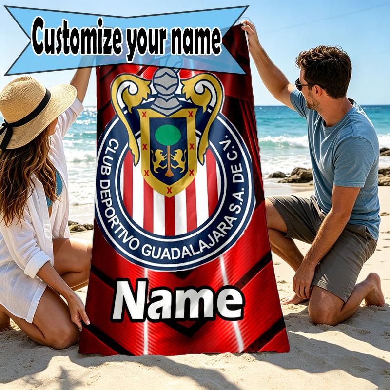 Custom Name Personalized Club Deportivo Guadalajara Print Beach Towel, for Trip Camping Beach Party Home Decor, Birthday Gift for Family & Friends
