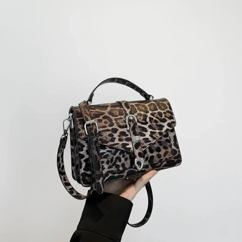 Leopard Buckle Crossbody Bag for Women PU Shoulder Bags Flap Hasp Stitching High Quality Hand Bags Fashion