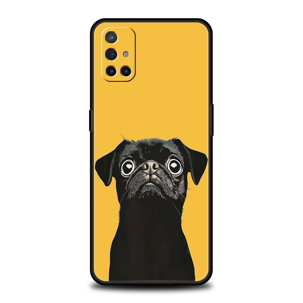Phone Case For OnePlus 13 12 11 10 9 Pro 9T 13R 12R 10R 9R 9RT 10T 8T 8 Nord 2T CE 2 3 5G N200 N30 Soft Cover Black Pug close up