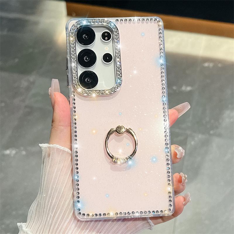 Side Diamond Glitter Powder Imd Hard Shell Suitable for Samsung S25S24S23 Ultra Diamond Ring Buckle Phone Case A16 A56