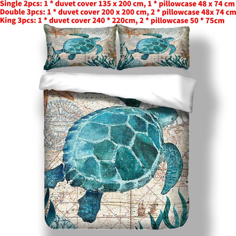 Turtles And Modern Bedding Set With Activated Printing Luxurious Comfortable