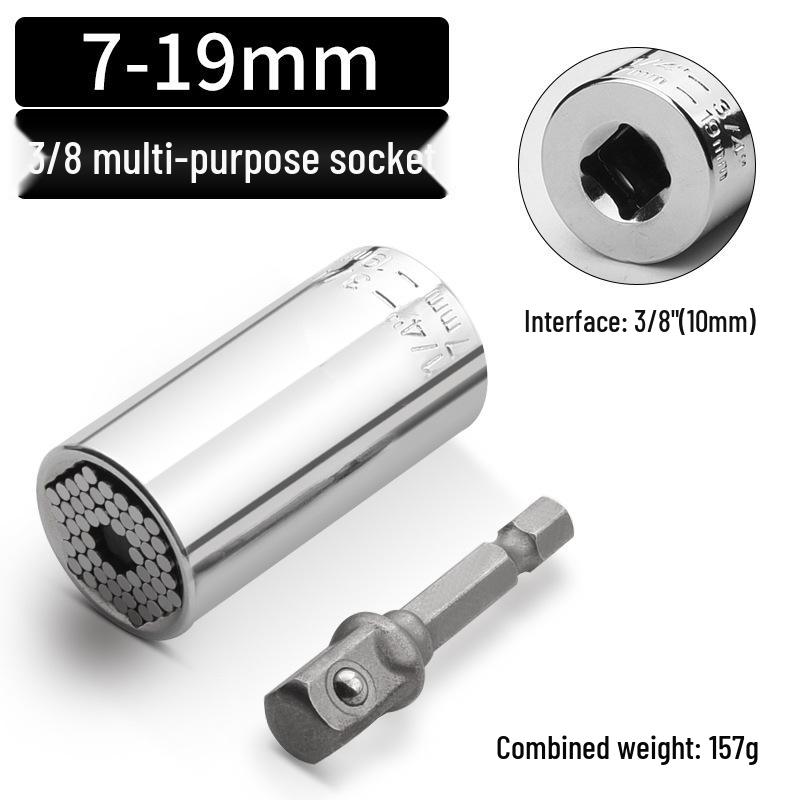 Universal 7-19mm Socket Wrench, Chrome Vanadium Steel, Metric/Imperial, Chrome Plated, Multifunctional Tool