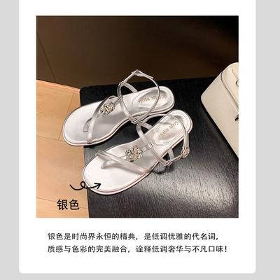 Su Yinyin's Same Open-toed Microfiber Shoes 2025 Summer New Popular Thick Heel Metal Decorative Round Head Sandals