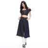 Fashion Summer Lace Rivet Detailed Designer High Waist Wide Leg Straight Versatile Slimming Denim Cropped Capri Pants