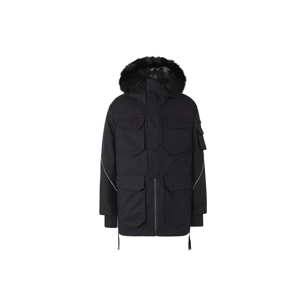 Adidas Terrex FW22 Solid Hooded Fur Collar Zip Embroidered Logo Down Jacket Unisex Jackets Black HM9698