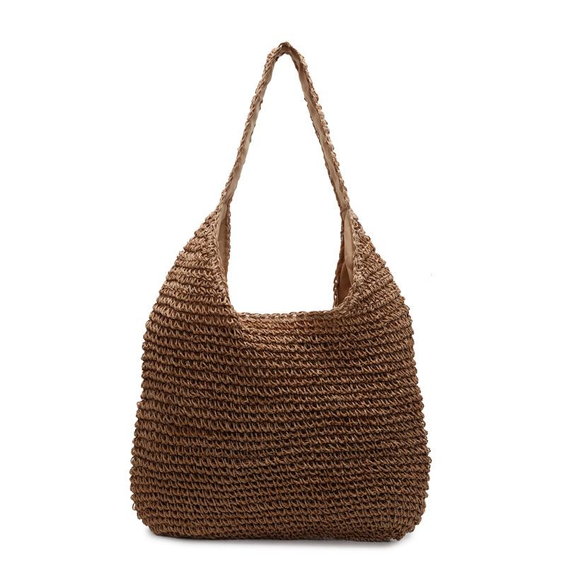 Lässige Urlaubs-Stroh-Webtasche Leichte Einfarbige Schulter Damenhandtasche Große Kapazität Stroh-Webtasche