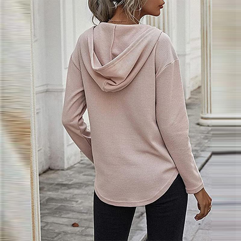 Dámské mikiny s kapucí do V s dlouhým rukávem Pulovr se stahovací šňůrkou Topy s kapsou