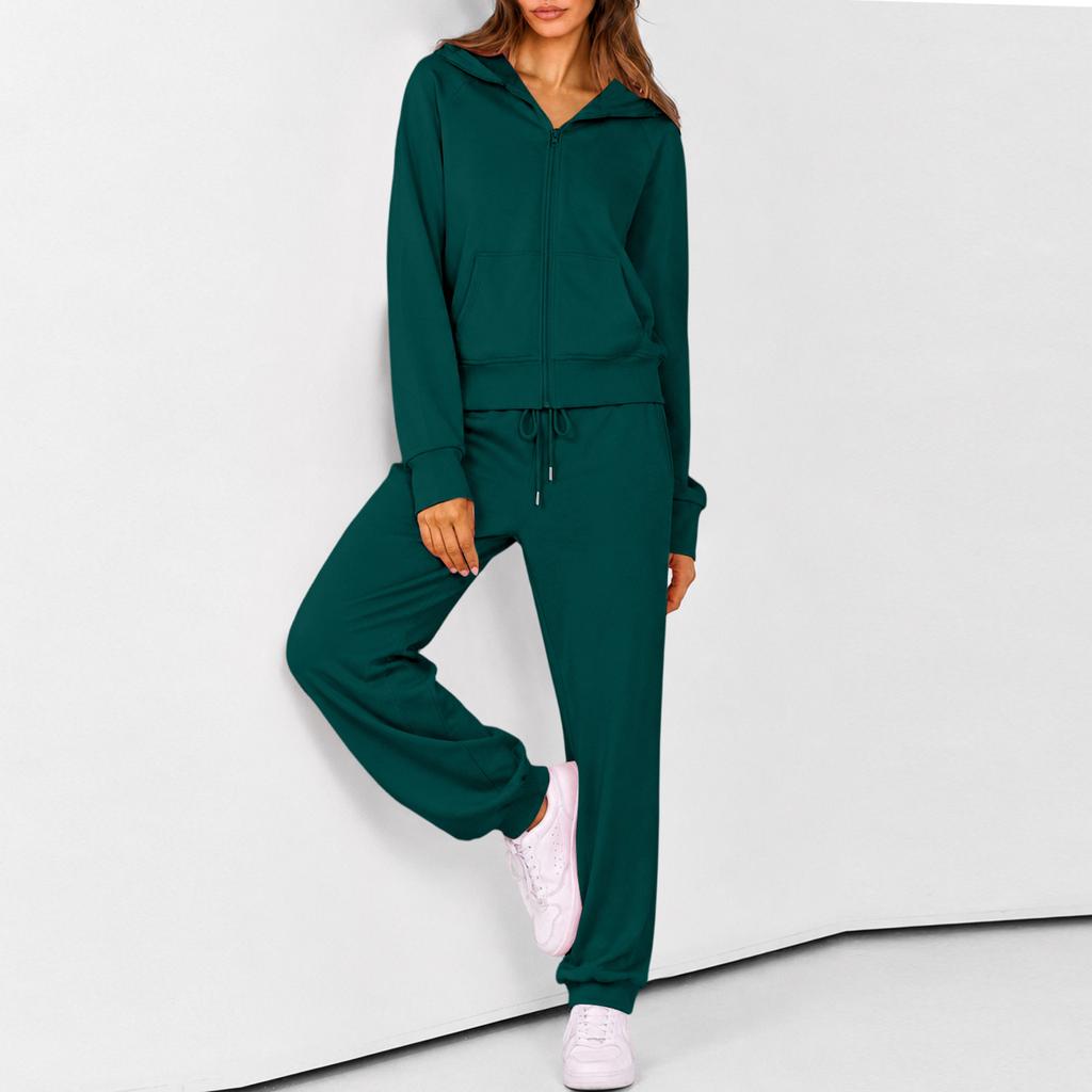 Women's Zip Up Hoodie and Jogger Set - Casual Two Piece Track Suit with Color for Activewear