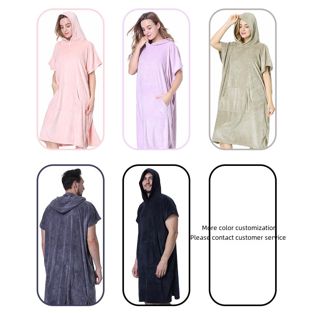 Unisex Quick-drying Hooded Beach Bathrobe Poncho - Coral Fleece Surf & Swim Changing Towel