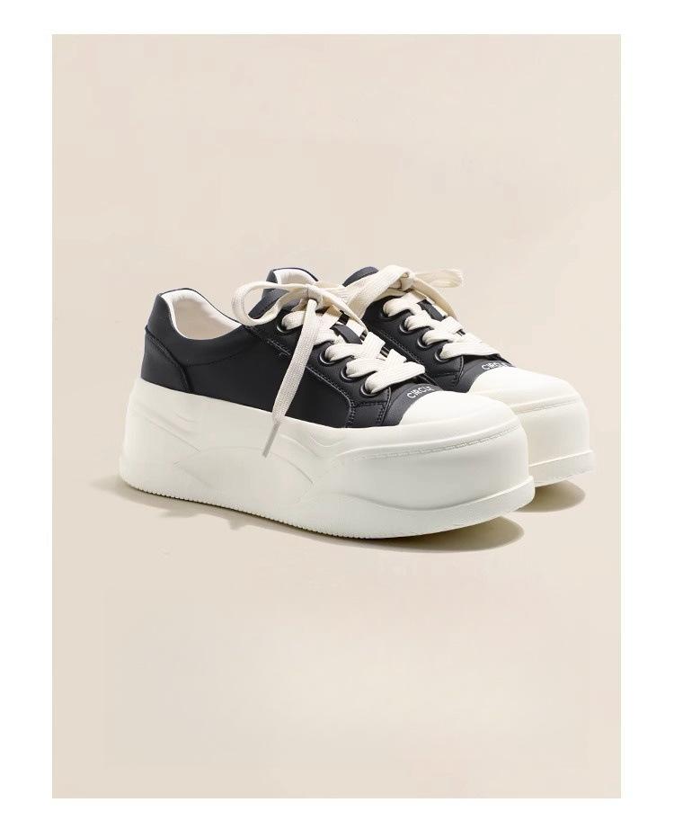 Cowhide version leather bread shoes little white shoes women's spring versatile thick-soled heightening lace-up casual shoes board shoes