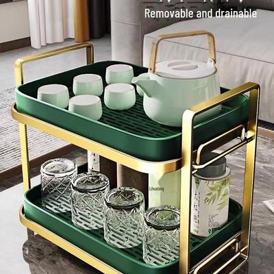 Double-Layer Cup Storage Rack with Drain Tray for Cups and Tea Sets