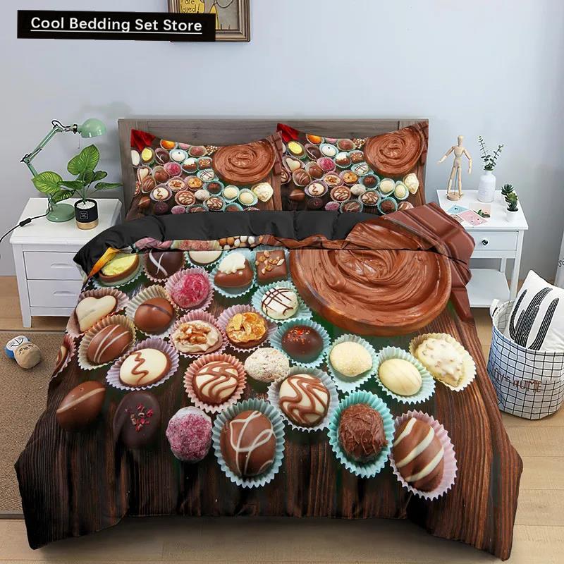 Comforter Chocolate Bedding Set Dessert Candy Comforter Sweet Food Girls Single Queen King 2/3Pcs Polyester