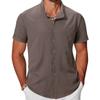 Cozy Up Men's Shirts Short Sleeved Button Down Shirt Band Collar Beach Shirts