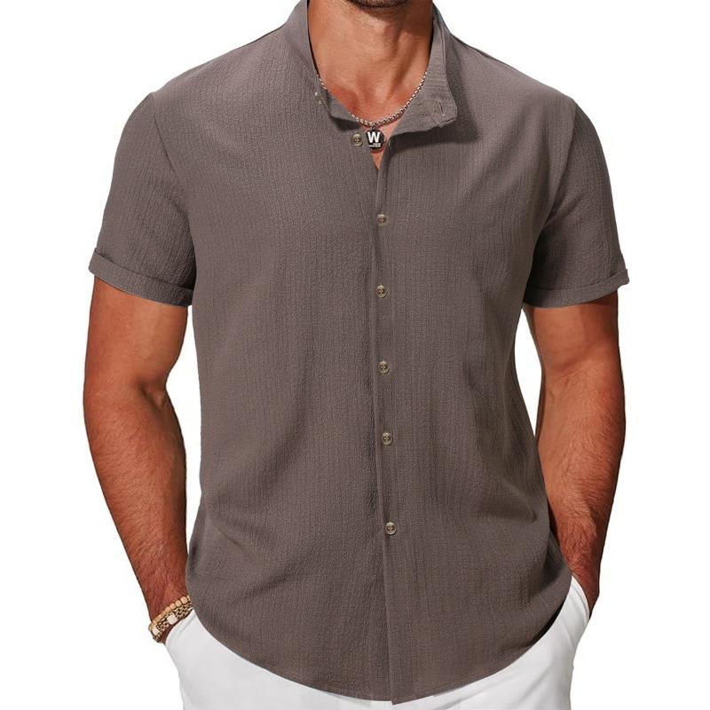 Cozy Up Men's Shirts Short Sleeved Button Down Shirt Band Collar Beach Shirts