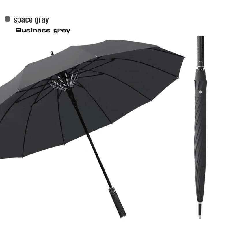 MAYDU 12-Rib Windproof Semi-Automatic Long Handle Umbrella