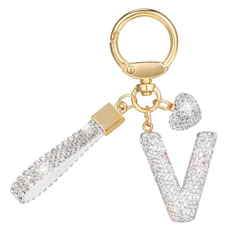 White Initial Keychain Shiny Cute A-Z Letter Key Chain Backpack Car Key Accessories Lanyard Couple Name Letter Pendant Gift