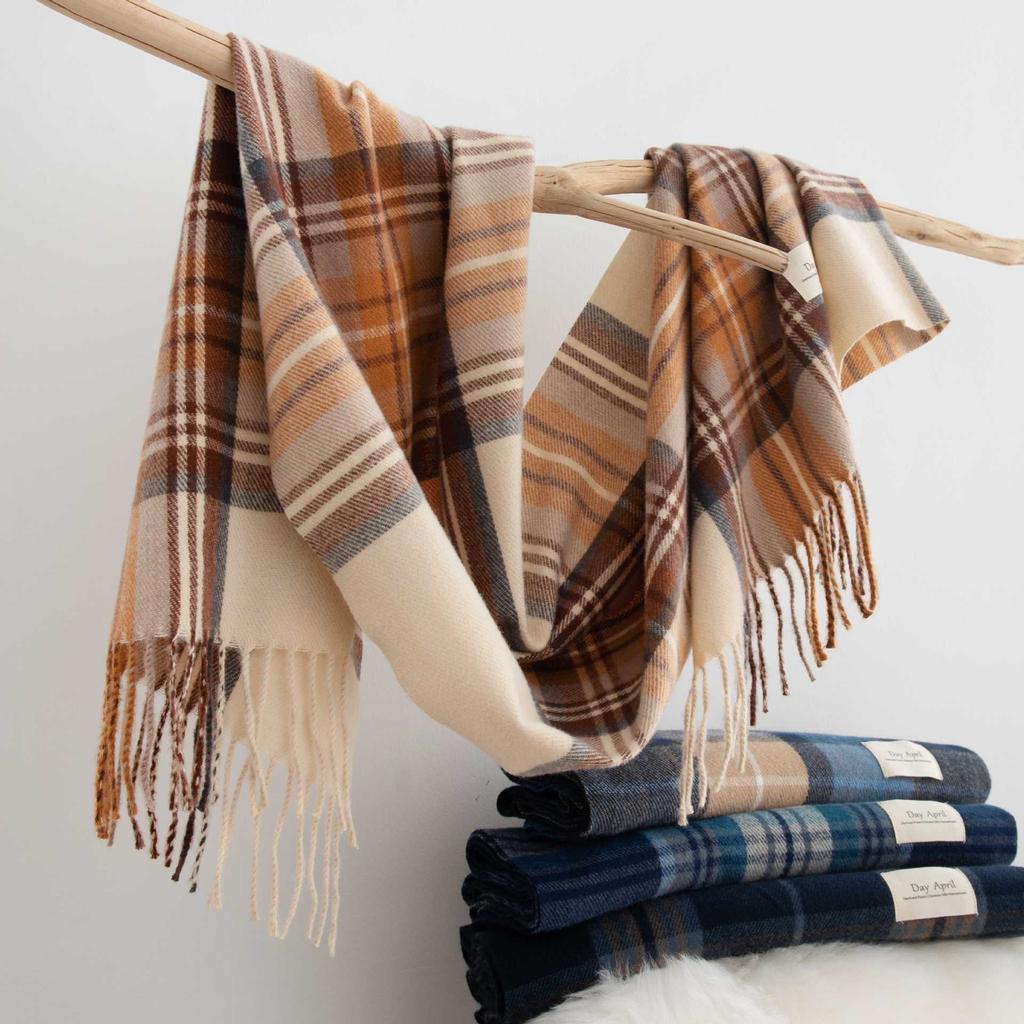 Maillard Coffee Color Imitation Cashmere Scarf Women's Versatile Thickened Autumn and Winter Splicing Warm New Plaid Scarf