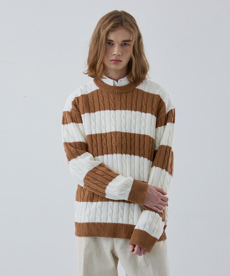 NODU Cable Stripe Round Knit [Beige]