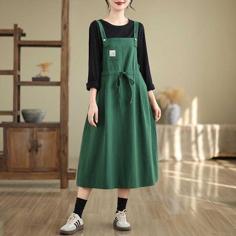 Autumn New Fashion Waist and Thin Temperament Denim Strap Skirt Women