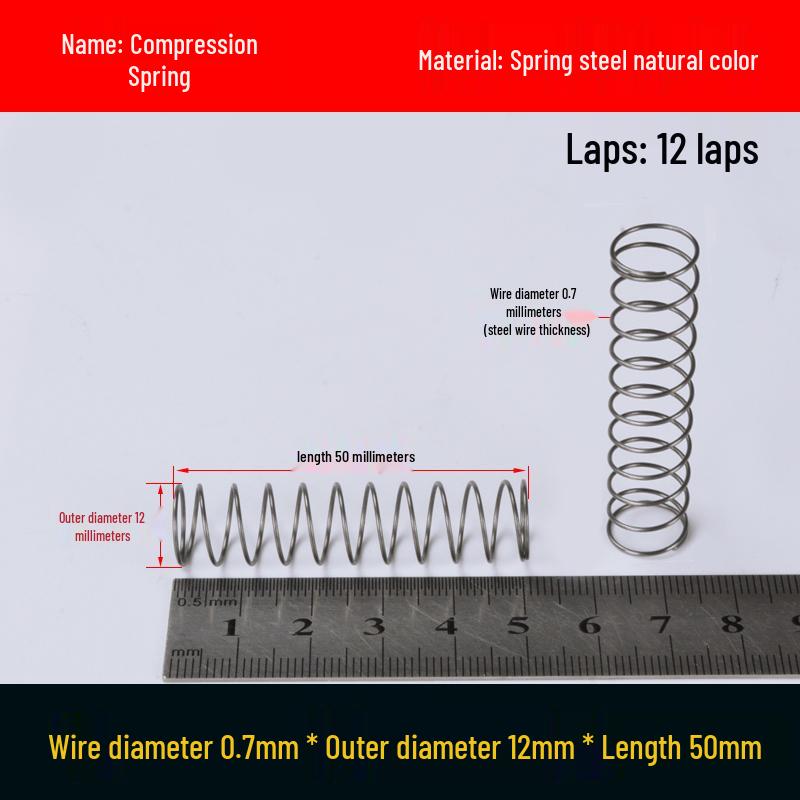 Druckfeder mit Rückstellfunktion aus Federstahl, 0,7 mm Drahtdurchmesser, 8-12 mm Außendurchmesser
