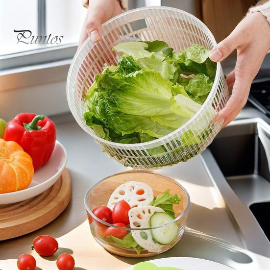 Food Grade Vegetable Strainer Salad Spinner, Manual Quick Drying Fruit Washer, Multi Functional with Large Capacity Spinner Slicing Blade Design,
