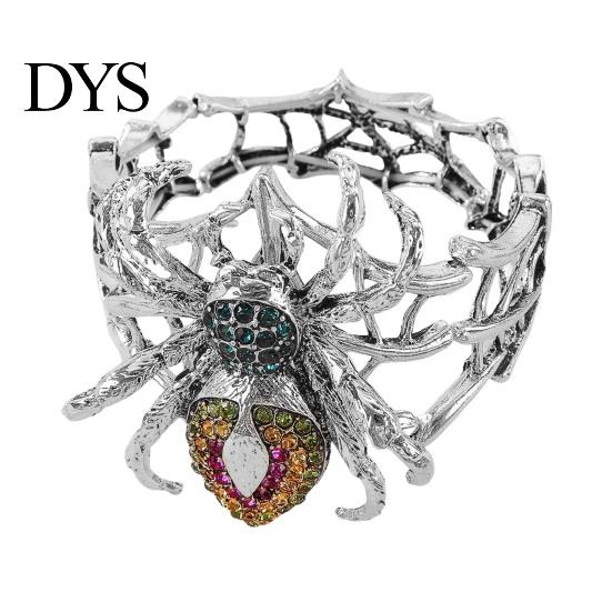 Personalized Daily Accessory Vintage Rhinestone Spider Bracelet, Gothic Punk Adjustable Stretch Bangle Cool Rock Soul Wristband for Men Women,