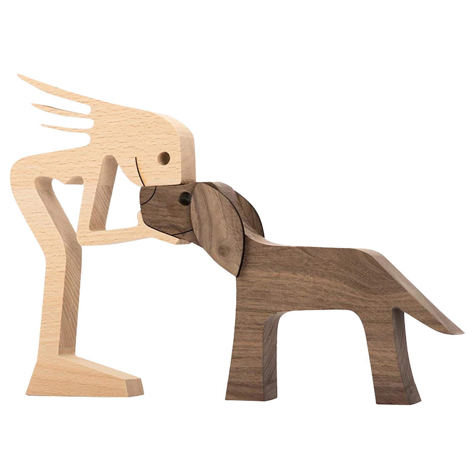 

Wood Sculpture Table Ornaments Carved Wood Decor Pet Memorial For puppies 18.5x12.5X1.2cm коричневий