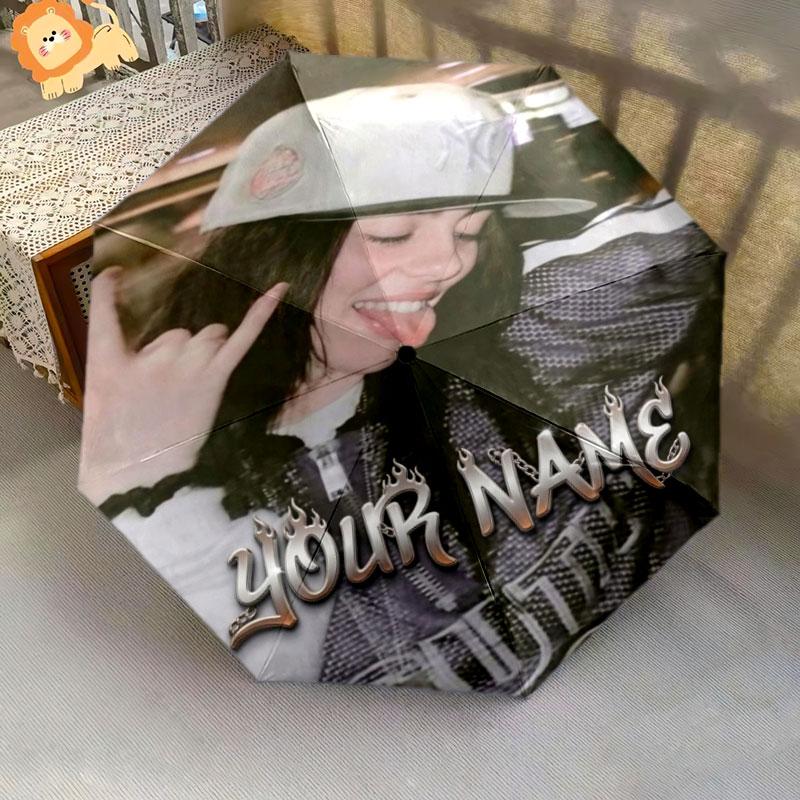 1 PC Automatic Folding Umbrella - Billie Eilish Custom Name Pattern, Portable & Foldable Design with 8 Ribs, Christmas Birthday Gifts