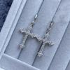 Y2K Gothic Rhinestone Cross Earrings Kpop Zircon Cross Drop Earring for Women Shining Not Fading Water Diamond Metal Earrings