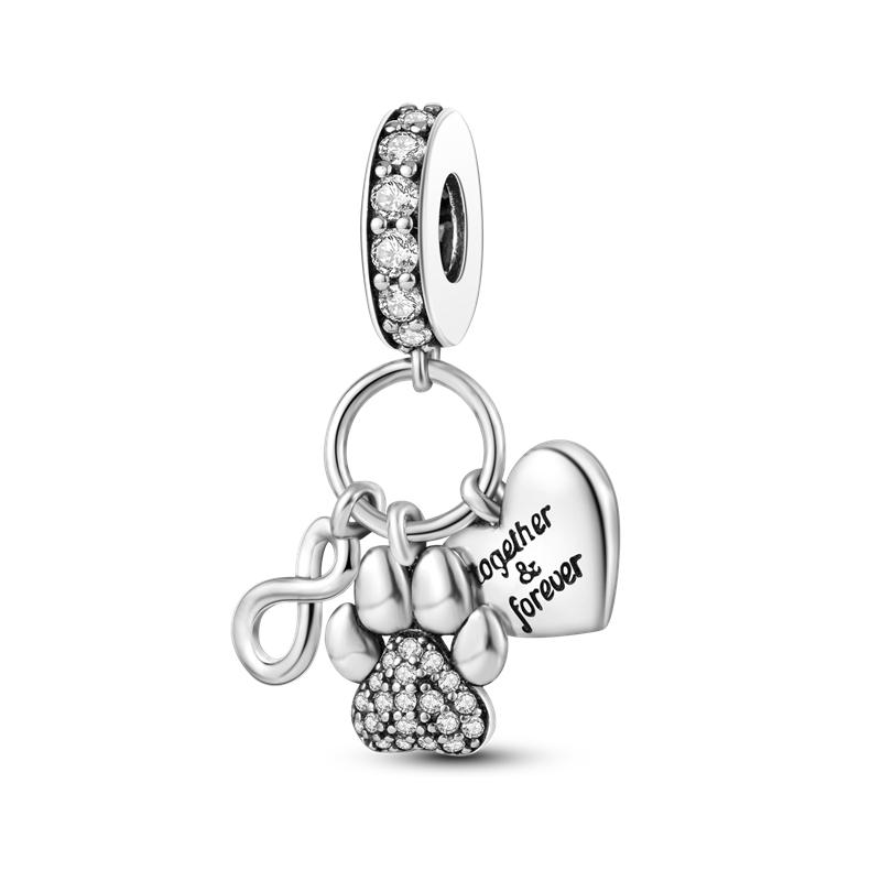 925 Sterling copper Cat and Dog Series Best Friend Pendant Fit 4MM hole diamete Bracelet Charms Bead Necklace DIY Female Zircon