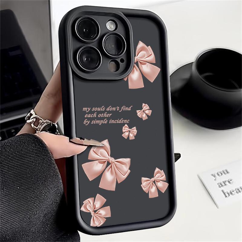 Pink Bowknot Pattern TPU Soft Matte Phone Case For iPhone 16 Pro Max 15 Pro 14 13 12 11 XR XS Shockproof Lens Protection Bumper Cover