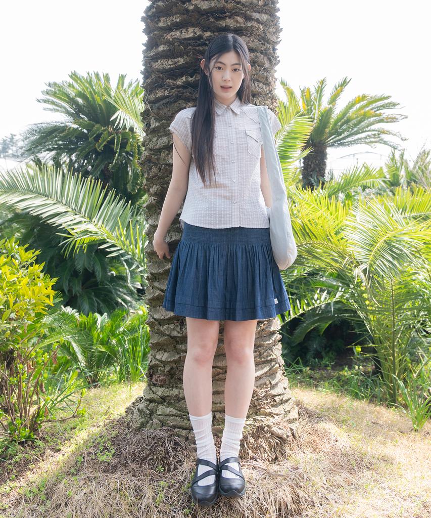 Ohesio Denim Shirring Midi Skirt, Deep Blue