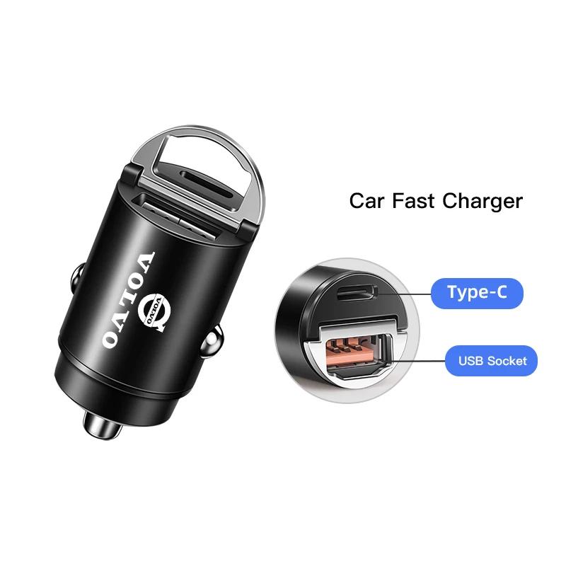 Car Charger USB Type-C Phone Hidden Fast Charging Convert Plug For Volvo Rdesign V60 V40 XC90 S60 C30 XC60 V70 S90 Olestar AWD WT6