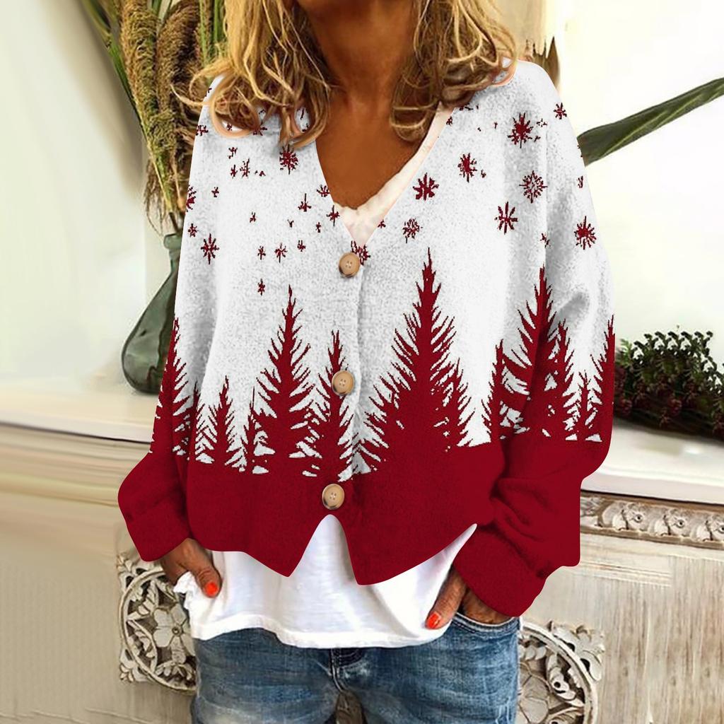 Women's Fashion Short Coat Casual Long Sleeve Printed Single Breasted Plush Top