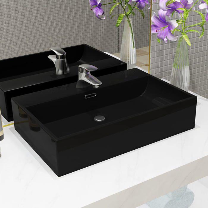 VidaXL Ceramic Black Washbasin with Tap Hole 60.5x42.5x14.5 Cm Sink 142742