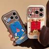 Korean Cartoon Embroidery Plush Animals Leather Texture Phone Case For iPhone 17 13 14 15 16 12 11 Pro Max Shockproof Soft Cover