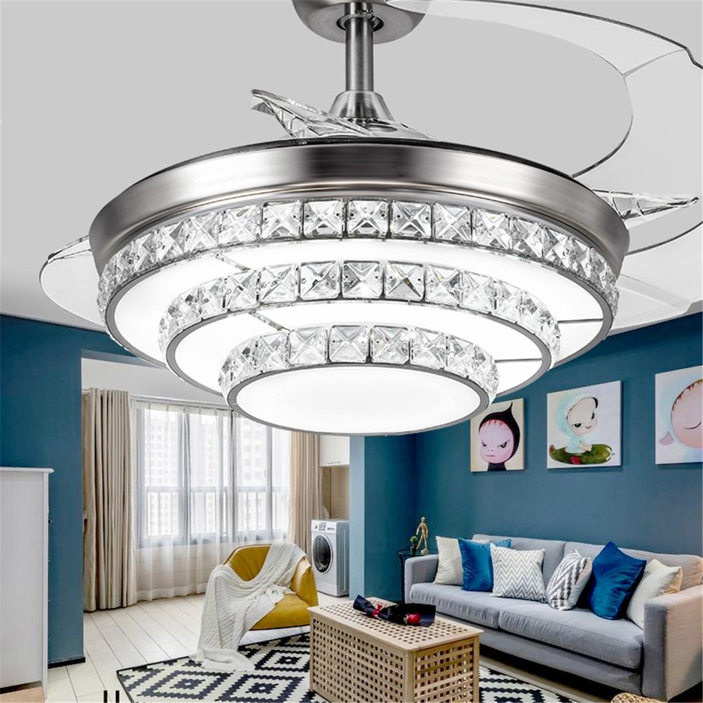 Modern Crystal Ceiling Fan Light 4 Fan Blade 42" Luxury Decorative Bedroom Ceiling Fan Lamp Remote Control Ventilador Fans