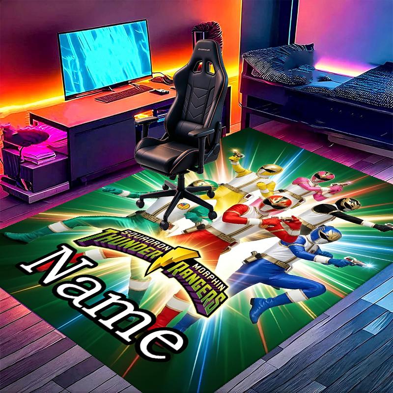 Custom Name Personalized Mighty Morphin Power Rangers Print Carpet, Versatile Home Decor Rug, for Playroom, Apartment, Balcony, Entryway, Hallway Gift