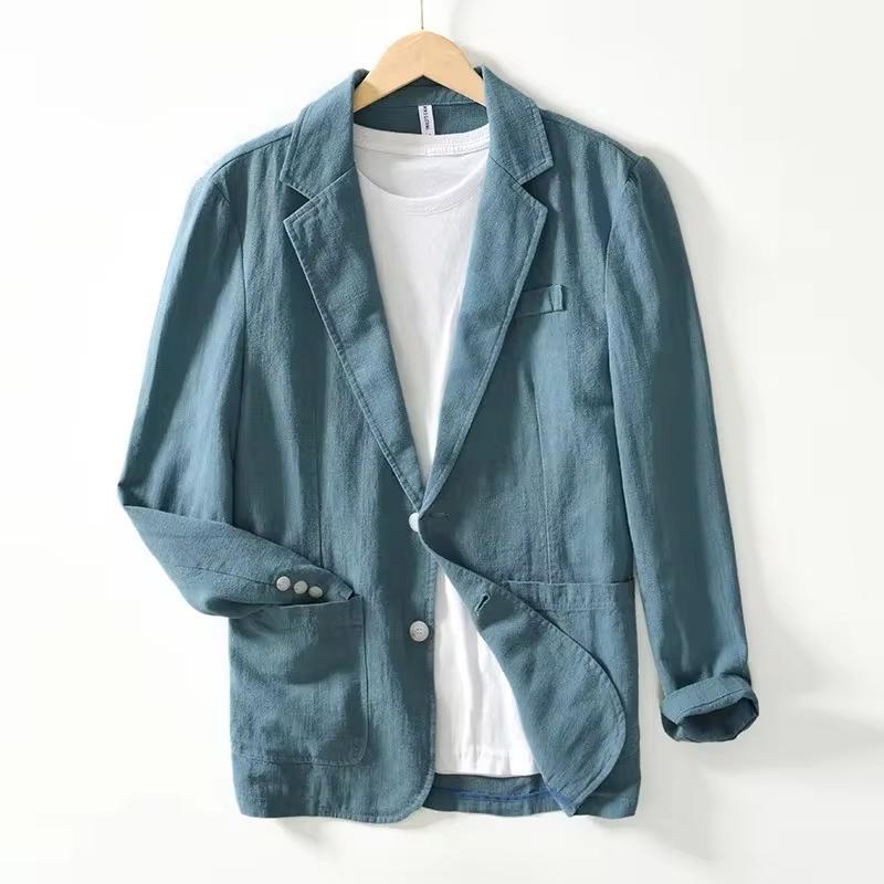 Giacca Blazer Suit da Uomo Traspirante in Lino e Cotone per Uomo Cappotto per Estate Business Abbigliamento Maschile Leggero