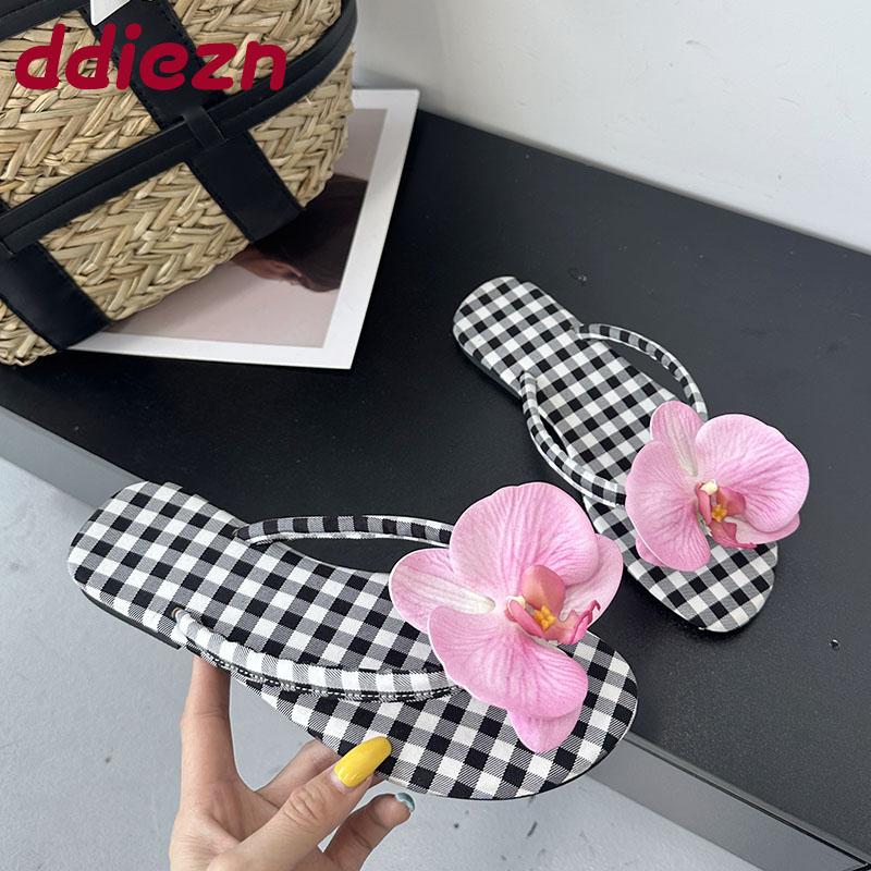 Fashion Round Toe Fashion Flower Women Flats Slides Slippers Shoes Summer Beach Female Flip Flops Ladies Flats Slippers Sandals Shoes